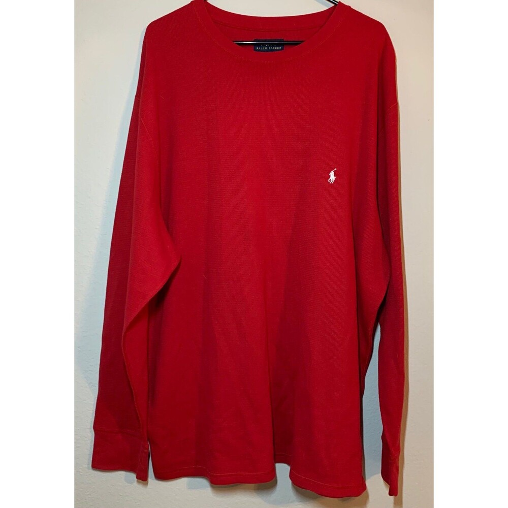 Polo Ralph Lauren Waffle Knit Henley Shirt Red Long Sleeve Crew Neck Men’s 3XLT